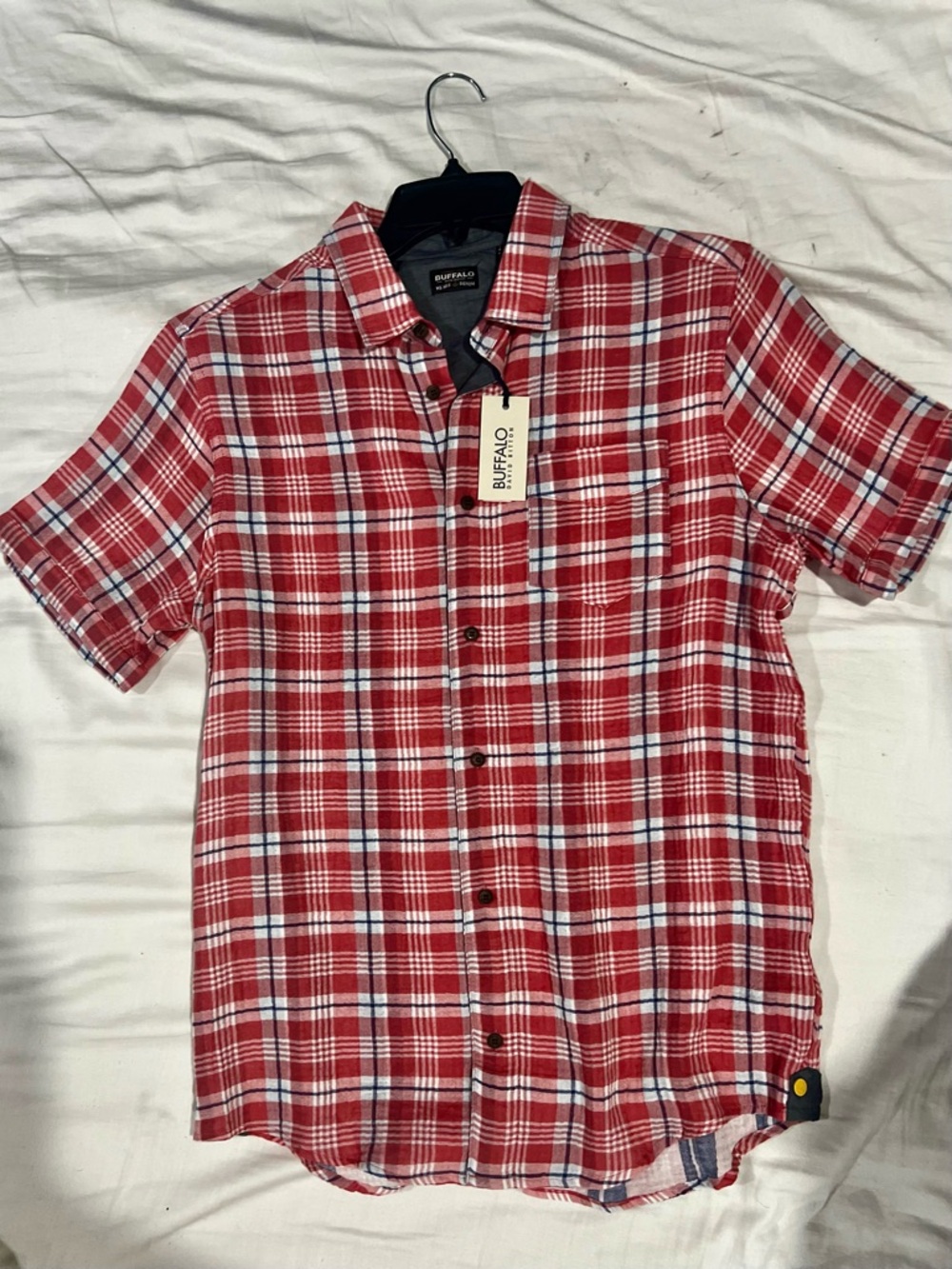 Buffalo David Bitton Red and White Plaid Short Sleeve Button-Down Shirt